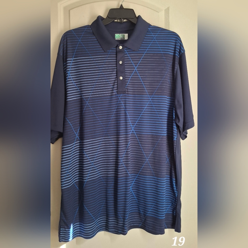 Ben Hogan Performance Polo Shirt L‎ Blue Striped 2XL Casual Sporty